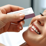 A warm, close-up shot of an esthetician with a gentle smile making direct eye contact as she professionally hands a beautifully designed business card to a client. Focus on the graceful exchange of hands and the card, emphasizing sincerity, trust, and a personal connection. The background is a softly blurred, inviting skincare studio, reflecting an authentic human touch in a digital age. --ar 16:9 --v