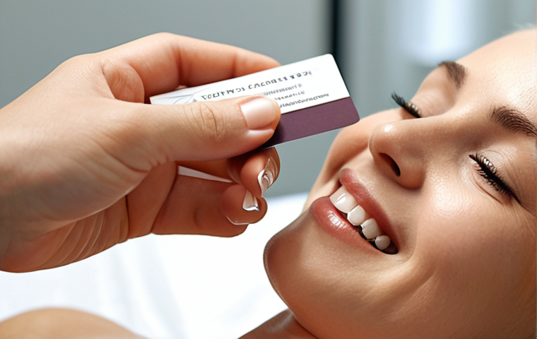 A warm, close-up shot of an esthetician with a gentle smile making direct eye contact as she professionally hands a beautifully designed business card to a client. Focus on the graceful exchange of hands and the card, emphasizing sincerity, trust, and a personal connection. The background is a softly blurred, inviting skincare studio, reflecting an authentic human touch in a digital age. --ar 16:9 --v