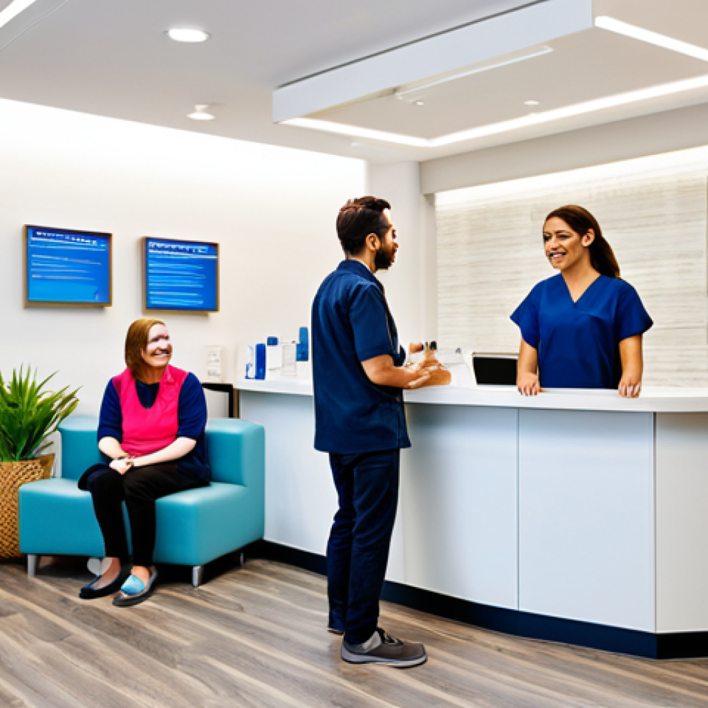 **

"A brightly lit, modern dermatology clinic reception area, featuring a diverse group of fully clothed patients and staff, all smiling and engaged in conversation. The clinic showcases clean, vibrant interior design elements and incorporates 10-something generation’s sensibilities, with some youthful decor. Focus on creating a welcoming and professional atmosphere. safe for work, appropriate content, family-friendly, fully clothed, professional, perfect anatomy, correct proportions, natural pose, well-formed hands, proper finger count, natural body proportions, high quality, professional photography."

**