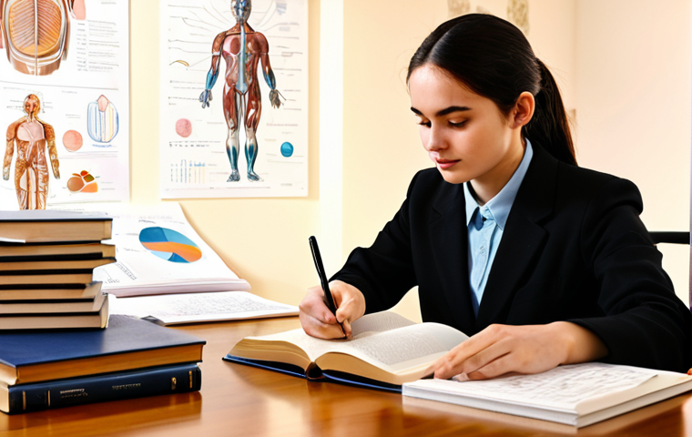피부관리사 필기 시험 준비법 - Focused Study Session**
A student, fully clothed in modest study attire, diligently studying skinca...