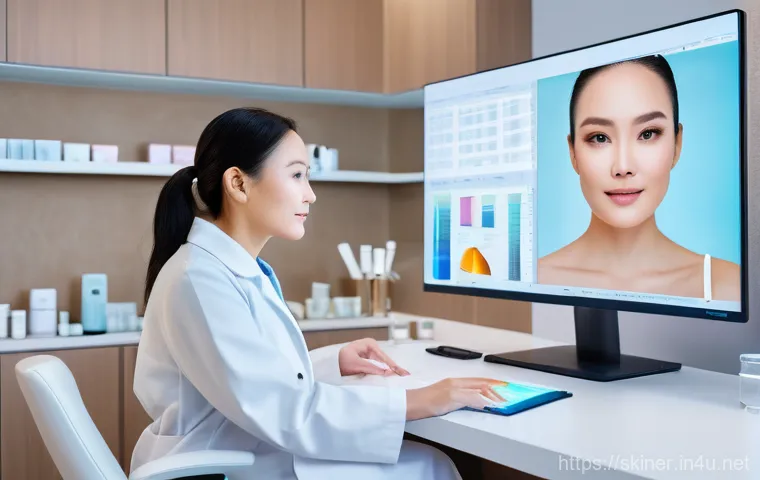 피부관리 고객 응대에서의 성공 사례 - Image Prompt 1: Personalized AI Skin Analysis and Consultation**