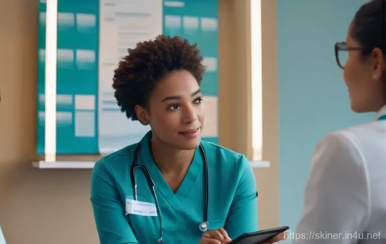 피부관리사의 고객 응대에서의 조언 사례 - A professional female skincare specialist, wearing a pristine, light-colored uniform, warmly greets ... 피부관리사의 고객 응대에서의 조언 사례 - A professional female skincare specialist, wearing a pristine, light-colored uniform, warmly greets ...