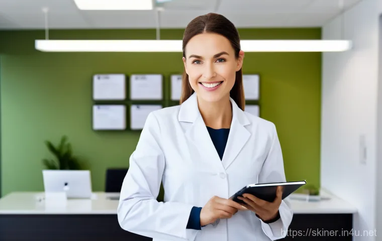 피부관리사의 클리닉 평가 방법 - **Prompt 2: Professional Training & Collaborative Learning**
    A group of diverse skin aestheticia...