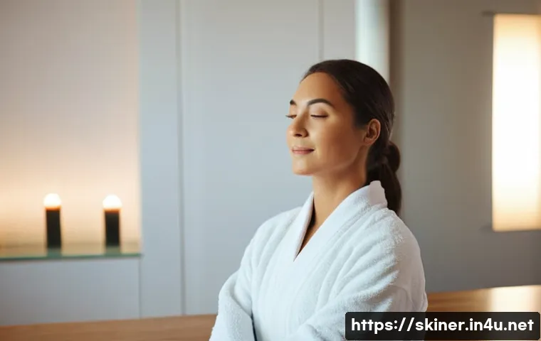 피부관리사의 건강관리 및 체력 유지 - **Prompt:** A female esthetician, dressed in a professional and modest esthetician uniform, gently p...